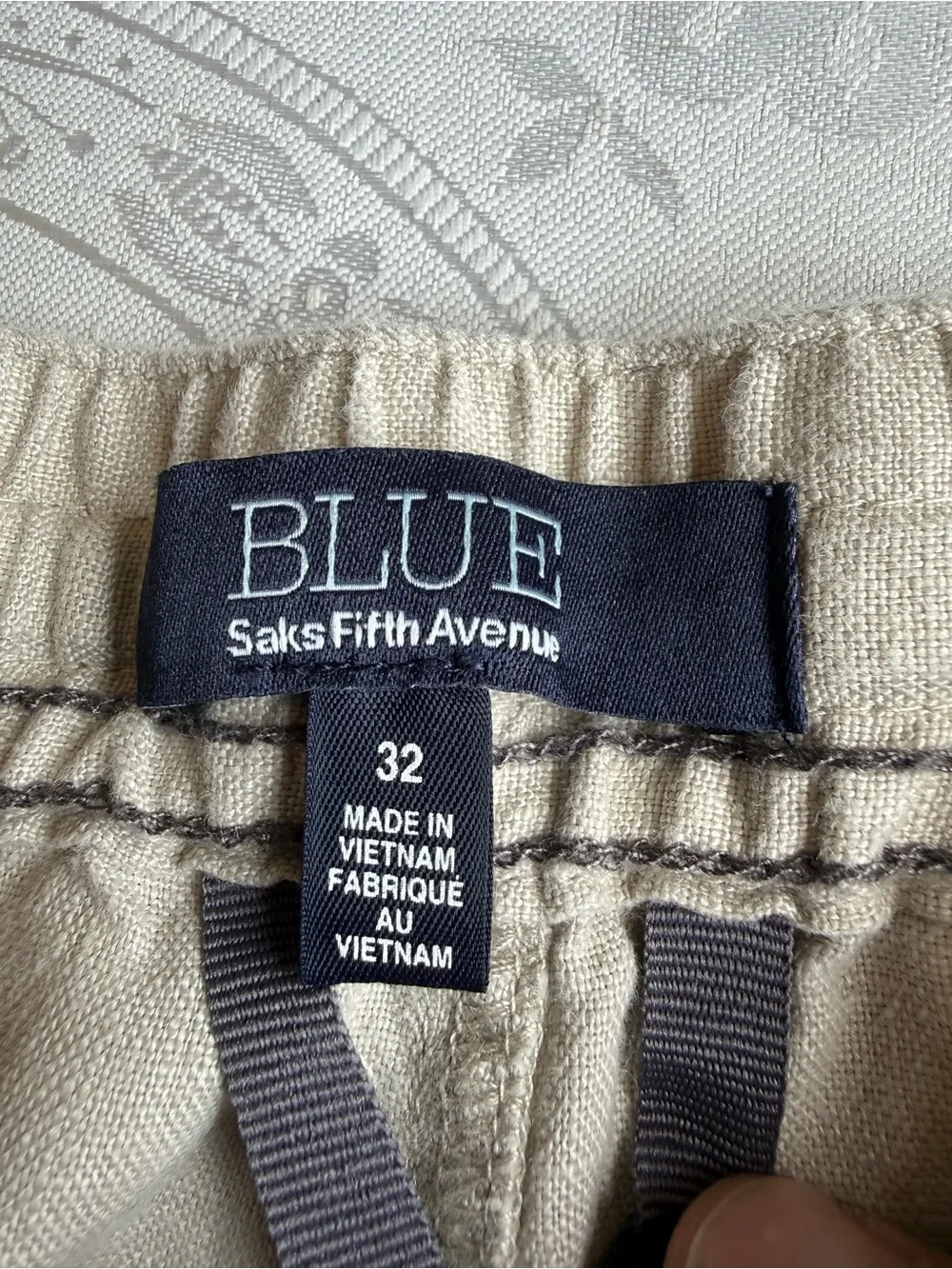 BLUE Saks Fifth Avenue Tan 100% Linen Casual Pants Elastic Waist Men’s Size 32